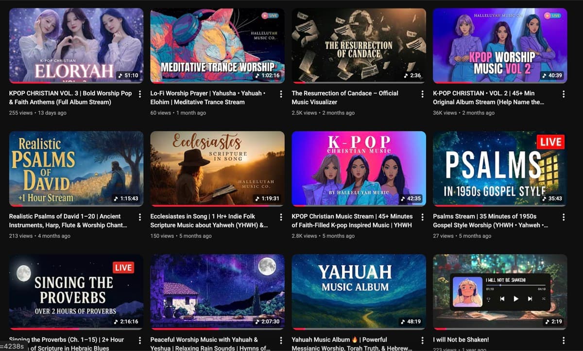 YouTube snapshot showing music artwork and channel visuals